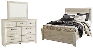 Bellaby Queen Panel Bed with Mirrored Dresser, Whitewash, large