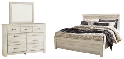 Bellaby King Panel Bed with Mirrored Dresser, Whitewash