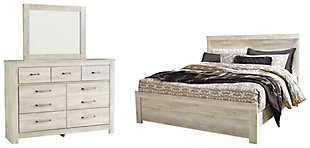 Bellaby King Panel Bed with Mirrored Dresser, Whitewash, large