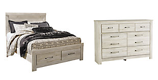 Bellaby Queen Platform Bed with 2 Storage Drawers with Dresser, Whitewash, large