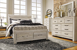 It’s gorgeous; its modern farmhouse; it’s the Bellaby panel headboard. A wispy, whitewash hue sweeps over the replicated oak grain for that weathered, rustic look you crave. With classic panel styling and subtle timeworn charm, you’ll have a stylish countryside retreat to return to every night.Headboard only | Made of engineered wood (MDF/particleboard) and decorative laminate | Wispy white finish over replicated oak grain with authentic touch | Hardware not included | Four ¼" bolts are needed to attach headboard to existing bed frame | Bolt length depends on thickness of your bed frame | Foundation/box spring required; sold separately | Mattress available; sold separately | Assembly required