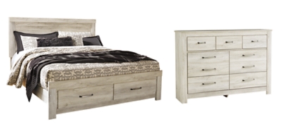 Bellaby King Platform Bed with 2 Storage Drawers with Dresser, Whitewash