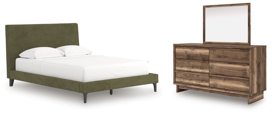 Cama tapizada tamaño queen, tocador y espejo Zadilyn - image 1