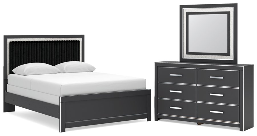 Birmonton Queen Upholstered Panel Bed, Dresser and Mirror - image 1