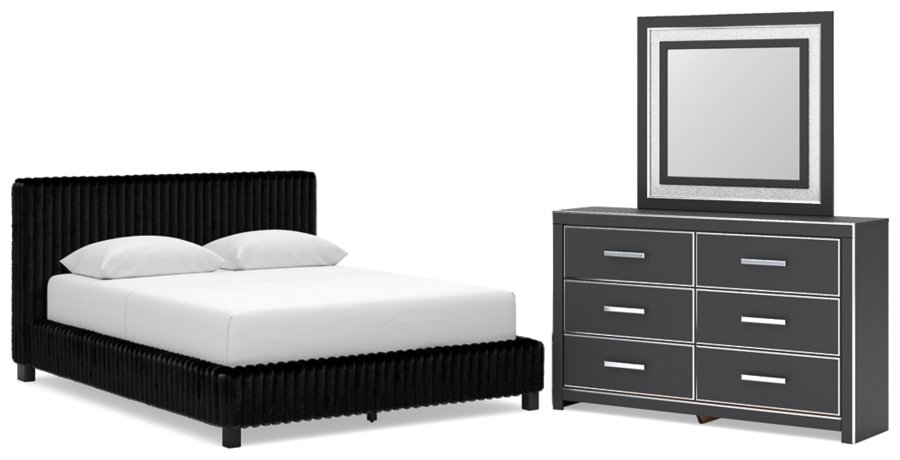 Cama tapizada tamaño Queen Birmonton, tocador y espejo - image 1
