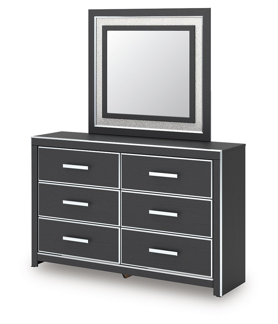 Cama con plataforma y panel tapizado Queen Birmonton, tocador y espejo - image 8