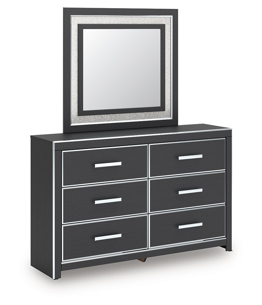 Cama con plataforma y panel tapizado Queen Birmonton, tocador y espejo - image 3