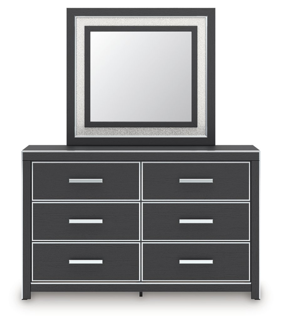 Cama con plataforma y panel tapizado Queen Birmonton, tocador y espejo - image 2
