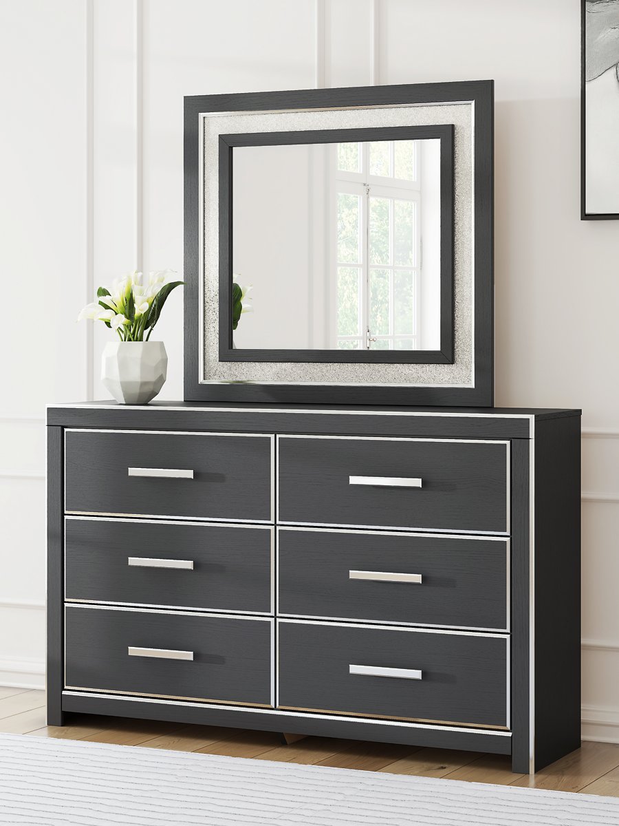 Cama con plataforma y panel tapizado Queen Birmonton, tocador y espejo - image 15