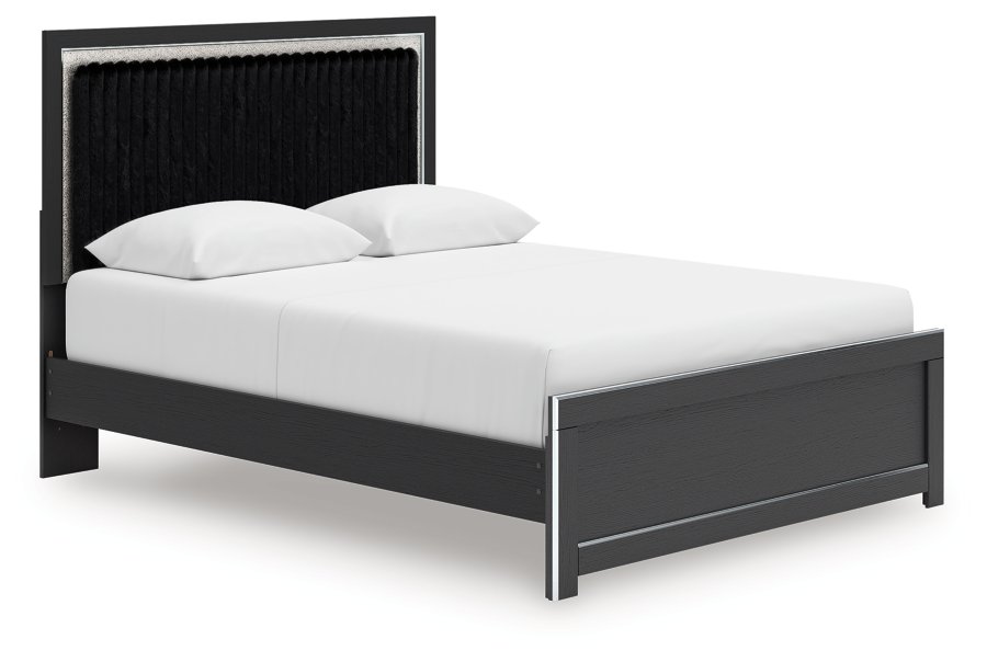 Cama con plataforma y panel tapizado Queen Birmonton, tocador y espejo - image 10
