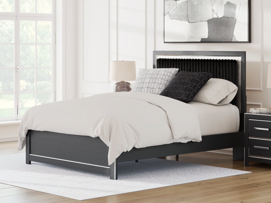 Cama con plataforma y panel tapizado Queen Birmonton, tocador y espejo - image 16