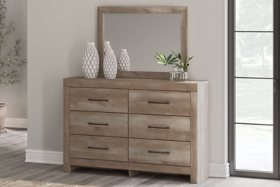 B3580B1 Gachester 6 Drawer Dresser and Mirror, Tan sku B3580B1