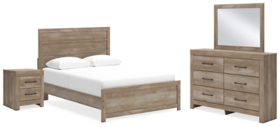 Gachester Queen Panel Bed with Mirrored Dresser and Nightstand, Tan, large