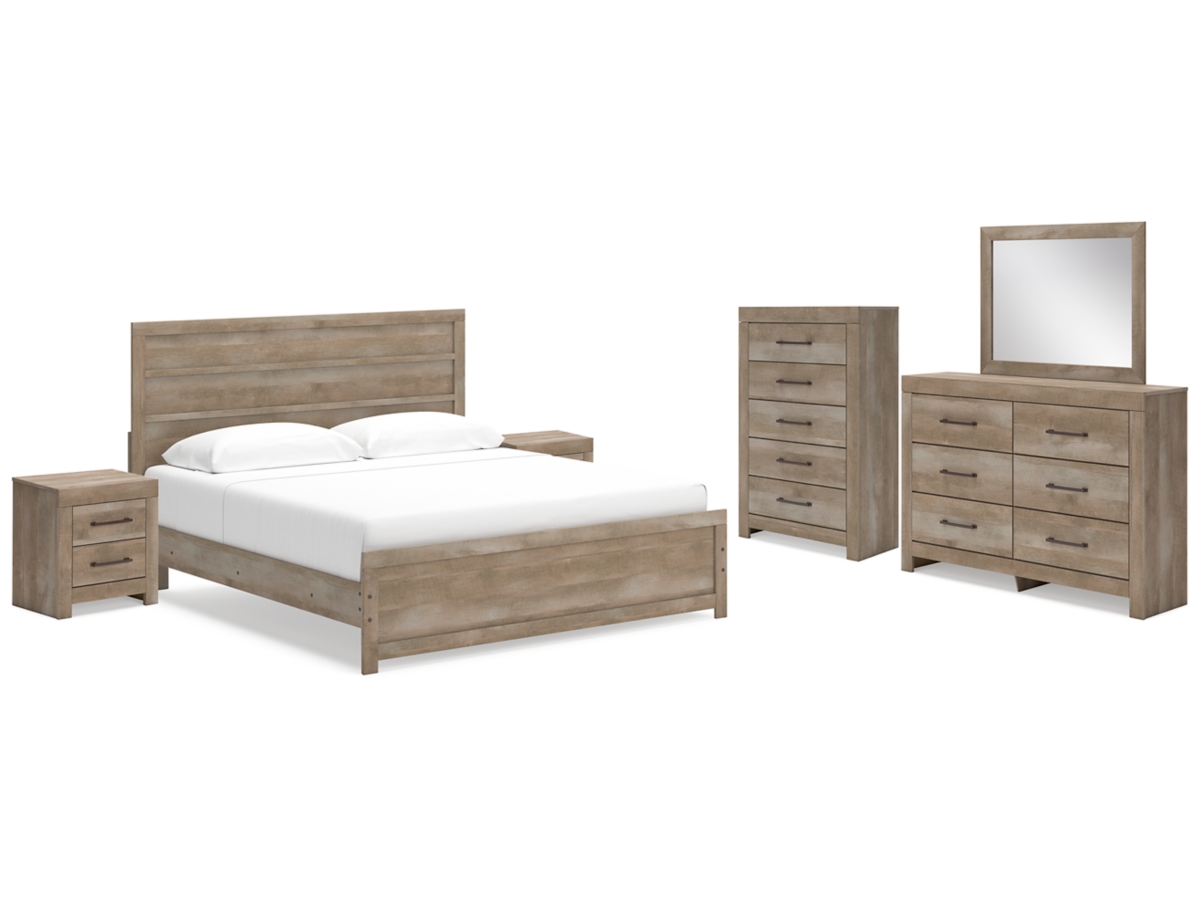 Gachester King Panel Bed with Mirrored Dresser, Chest and 2 Nightstands