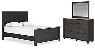 Nanforth Queen Panel Bed with Mirrored Dresser, Two-tone, large