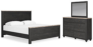 Nanforth King Panel Bed with Mirrored Dresser, Two-tone, large