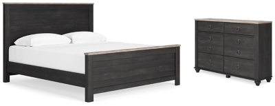 Nanforth King Panel Bed with Dresser, Two-tone