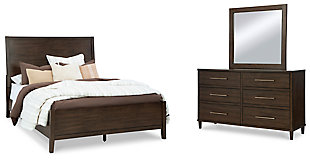 Wittland Queen Panel Bed with Mirrored Dresser, Brown, large