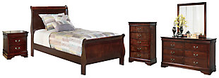 Alisdair Twin Sleigh Bed with Mirrored Dresser, Chest and Nightstand, Reddish Brown, large