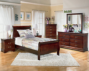 The Alisdair twin sleigh bed is the epitome of traditional decor. Louis Philippe-style moulding dates back to the mid-19th century when furnishings were lavish yet somewhat simple. Deep finish brings warmth and elegance into the space. Mattress and foundation/box spring sold separately.Includes headboard/footboard and rails | Made of veneers, wood and engineered wood | Assembly required | Estimated Assembly Time: 5 Minutes