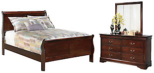 Alisdair Full Sleigh Bed with Mirrored Dresser, Reddish Brown, large