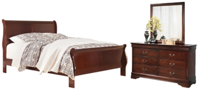 Alisdair Queen Sleigh Bed with Mirrored Dresser, Reddish Brown