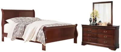 Alisdair California King Sleigh Bed with Mirrored Dresser, Reddish Brown