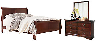 Alisdair King Sleigh Bed with Mirrored Dresser, Reddish Brown, large