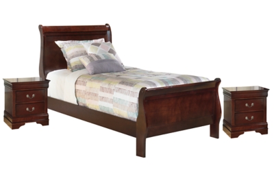 Alisdair Twin Sleigh Bed with 2 Nightstands, Reddish Brown, large
