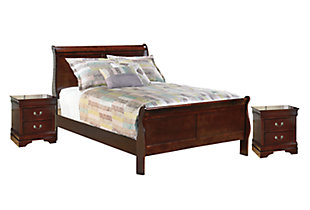 Alisdair Full Sleigh Bed with 2 Nightstands, Reddish Brown, large