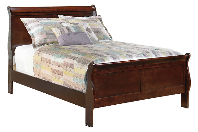 The Alisdair full sleigh bed is the epitome of traditional decor. Louis Philippe-style moulding dates back to the mid-19th century when furnishings were lavish yet somewhat simple. Deep finish brings warmth and elegance into the space. Mattress and foundation/box spring sold separately.Includes headboard/footboard and rails | Made of veneers, wood and engineered wood | Assembly required | Estimated Assembly Time: 5 Minutes