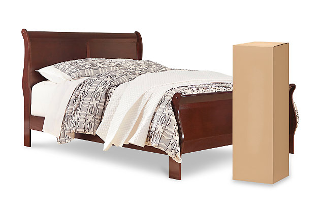The Alisdair sleigh bed and hybrid innerspring mattress set is the epitome of traditional decor. The bed's Louis Philippe-style moulding dates back to the mid-19th century when furnishings were lavish yet somewhat simple. Its deep finish brings warmth and elegance into the space. The addition of a hybrid innerspring mattress allows you to enjoy endless possibilities for restful sleep. Plus, the mattress arrives ready for quick and easy setup. Simply bring it to your room, remove the plastic wrap, and unroll.Includes sleigh bed (headboard, footboard, rails) and hybrid innerspring mattress | Bed made of wood, veneer and engineered wood | Mattress comfort level: ultra plush | High density gel memory foam lumbar support; high density quilt foam | Individual power packed wrapped coils; 2 perimeter rows of 9" 13-gauge pocketed coils for edge-to-edge support | 10-year non-prorated warranty, CertiPur-US certified, adjustable base compatible | Note: Purchasing mattress and foundation from two different brands may void warranty; check warranty for details; state recycling fee may apply | Hypoallergenic: made from materials that don’t trigger allergies | Mattress ships in a box; please allow 48 hours for your mattress to fully expand after opening | Assembly required | Foundation/box spring required, sold separately | Estimated Assembly Time: 5 Minutes