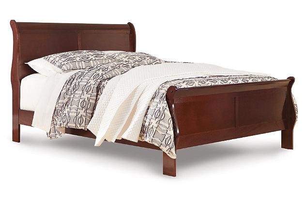 The Alisdair queen sleigh bed is the epitome of traditional decor. Louis Philippe-style moulding dates back to the mid-19th century when furnishings were lavish yet somewhat simple. Deep finish brings warmth and elegance into the space. Mattress and foundation/box spring sold separately.Includes headboard/footboard and rails | Made of veneers, wood and engineered wood | Foundation/box spring required, sold separately | Mattress available, sold separately | Assembly required | Estimated Assembly Time: 5 Minutes