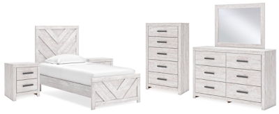 APG-B3788B6-8P Cayboni Twin Panel Bed with Mirrored Dresser, Ches sku APG-B3788B6-8P