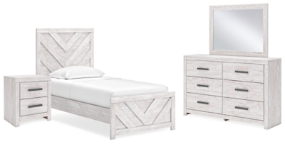 APG-B3788B6-6P Cayboni Twin Panel Bed with Mirrored Dresser and N sku APG-B3788B6-6P