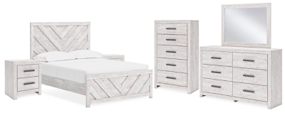 APG-B3788B2-8P Cayboni Full Panel Bed with Mirrored Dresser, Ches sku APG-B3788B2-8P