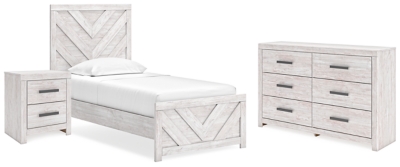 Cayboni Twin Panel Bed with Dresser and Nightstand, Whitewash