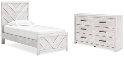 Cayboni Twin Panel Bed with Dresser, Whitewash