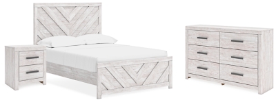 Cayboni Full Panel Bed with Dresser and Nightstand, Whitewash, large