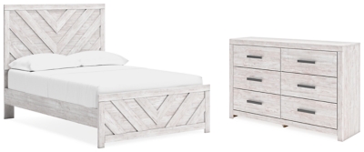 Cayboni Full Panel Bed with Dresser, Whitewash