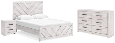 Cayboni Queen Panel Bed with Dresser and Nightstand, Whitewash