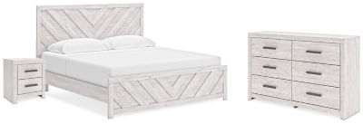 Cayboni King Panel Bed with Dresser and Nightstand, Whitewash