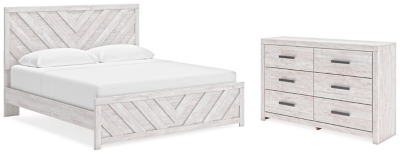 APG-B3788B7-4P Cayboni King Panel Bed with Dresser, Whitewash sku APG-B3788B7-4P