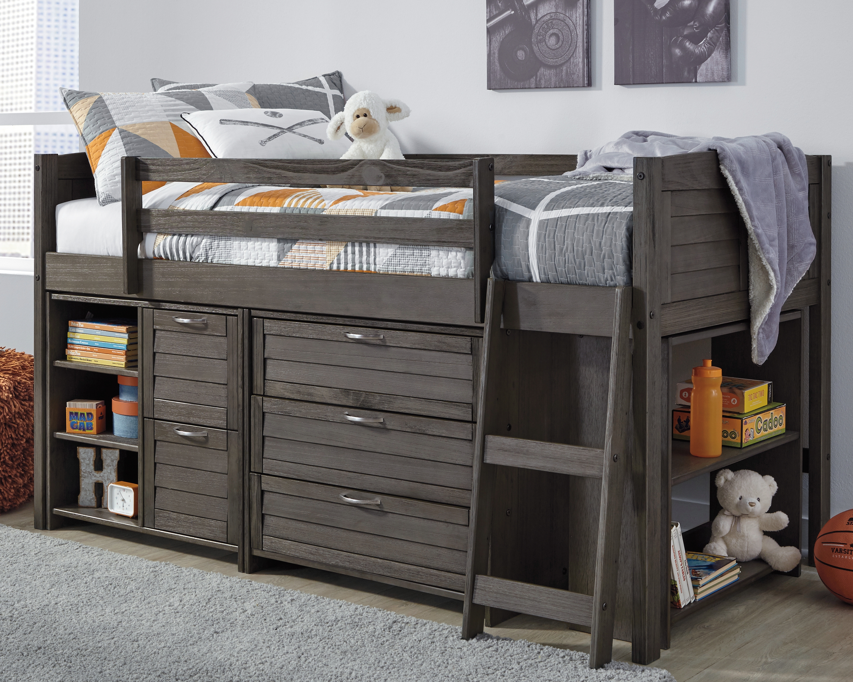Caitbrook Twin Loft Bed With 1 Large, Under Bunk Bed Storage Drawers