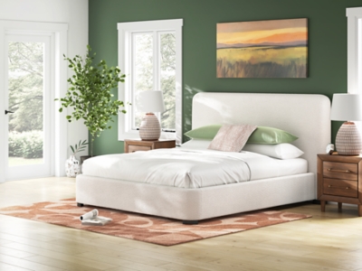 Whittgate California King Upholstered Bed, Beige, rollover