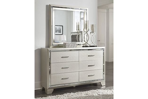 Lonnix 6 Drawer Dresser And Mirror, White Mirrored Dresser Set