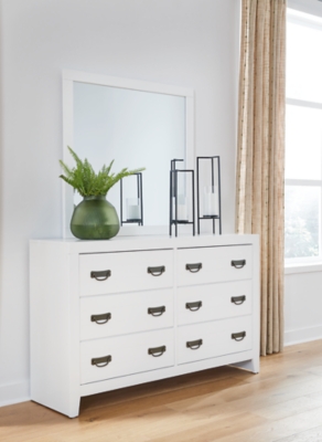 B427B1 Binterglen 6 Drawer Dresser and Mirror, White sku B427B1