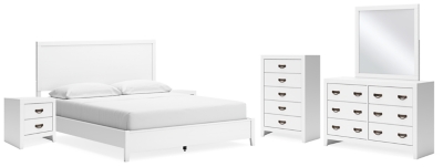 Binterglen California King Panel Bed with Mirrored Dresser, Chest and 2 Nightstands, White, large