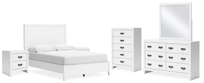Binterglen Full Panel Bed with Mirrored Dresser, Chest and 2 Nightstands, White, large
