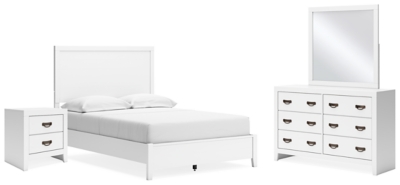 Binterglen Full Panel Bed with Mirrored Dresser and Nightstand, White